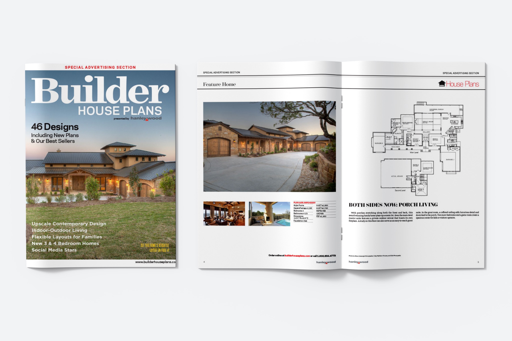 Builder House Plans publication cover and interior spread mockup