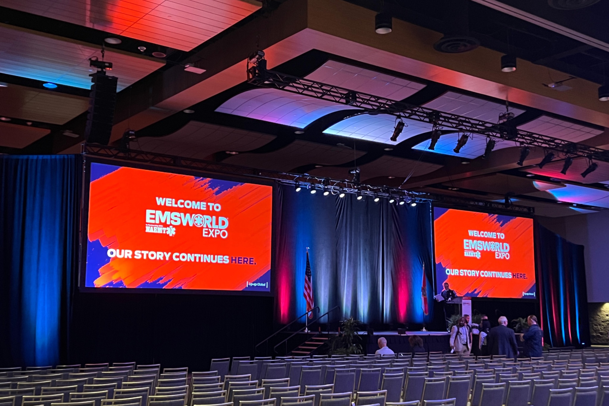 EMS World Expo stage with campaign graphics